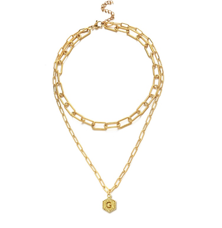 Custom Initial Gold Plated Double Chain Necklace